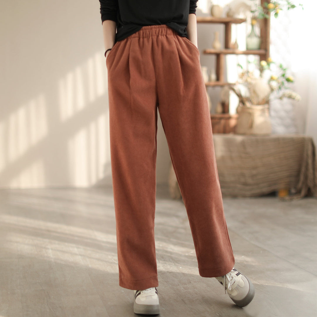 Women Winter Furred Minimalist Corduroy Pants