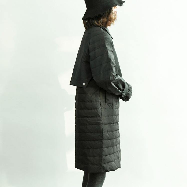 women black cape Parka trendy plus size down jacket Warm side close winter outwear - Omychic