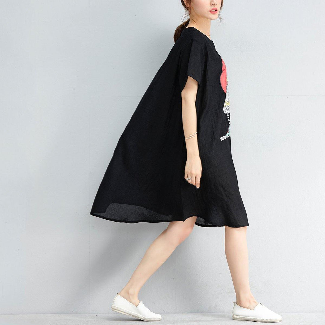 women black chiffon Midi dresses trendy plus size maxi dress New short sleeve animal print clothing dress - Omychic