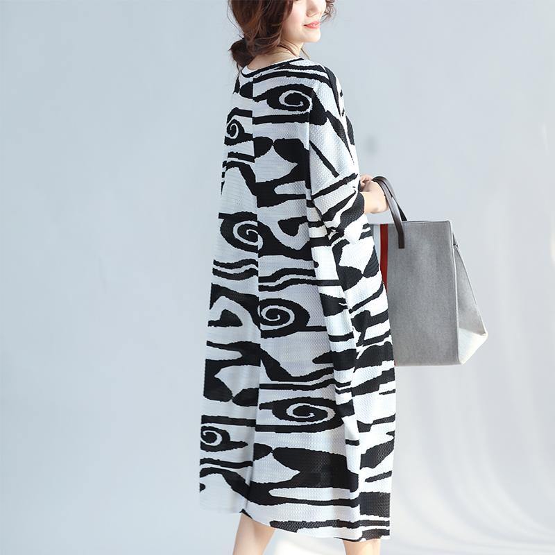 women black cotton knee dress trendy plus size casual dress New short sleeve asymmetric striped cotton dresses - Omychic