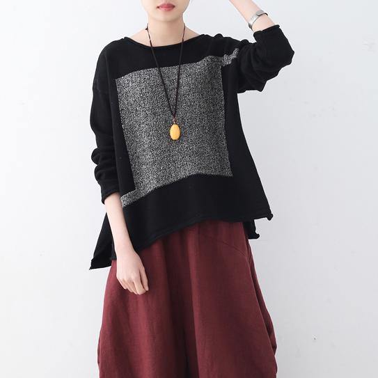 women black  knit sweaters fall fashion patchwork  sweaters New o neck fall blouse - Omychic