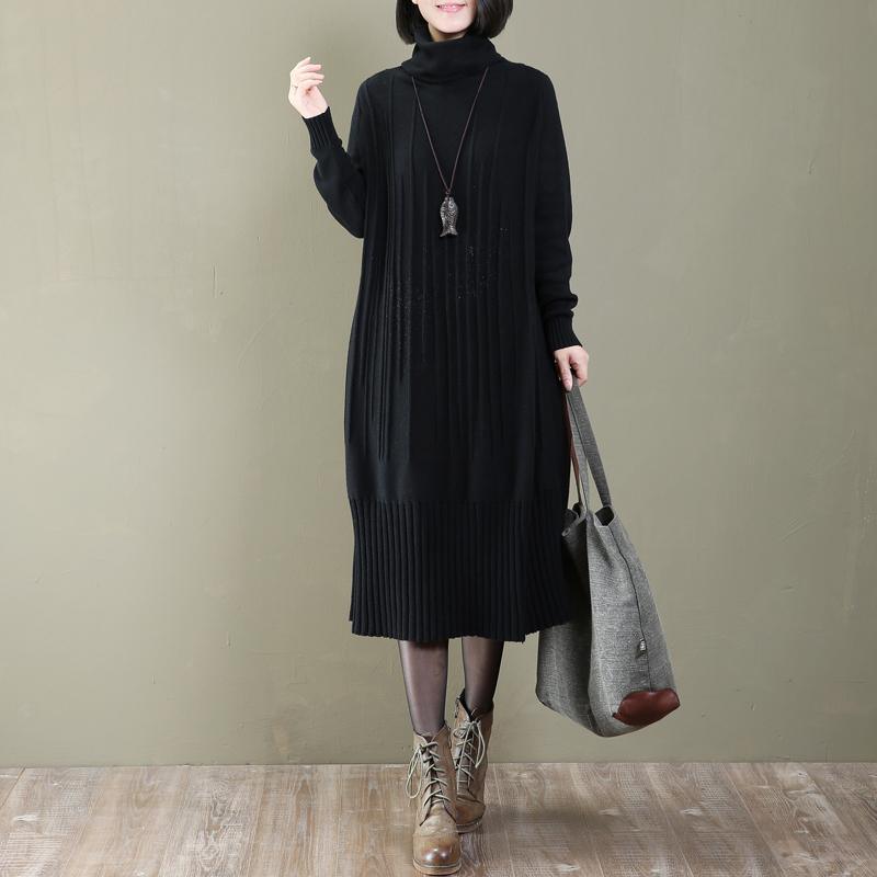 women black long knit dress trendy plus size turtle neck spring dresses casual pullover sweater - Omychic