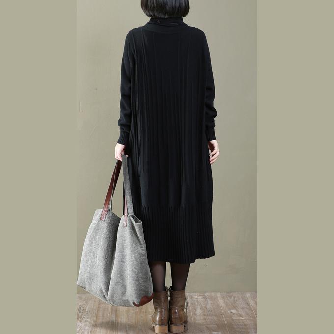 women black long knit dress trendy plus size turtle neck spring dresses casual pullover sweater - Omychic