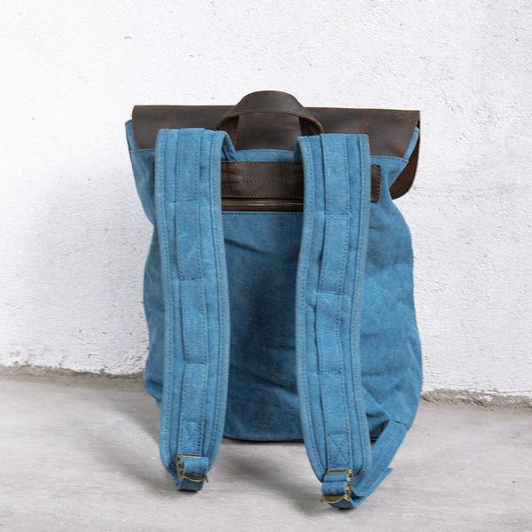 women blue casual vintage canvas versatile backpack - Omychic