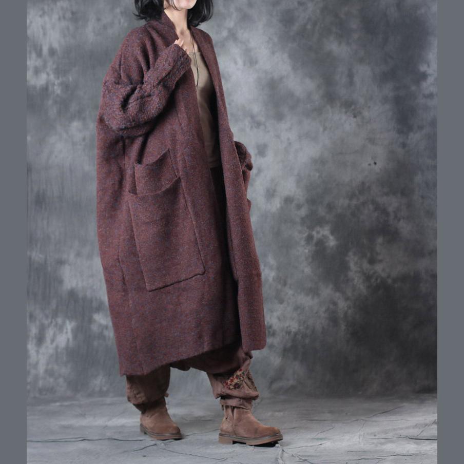women chocolate wool coats casual big pockets maxi coat Fashion batwing sleeve Jackets & Coats - Omychic