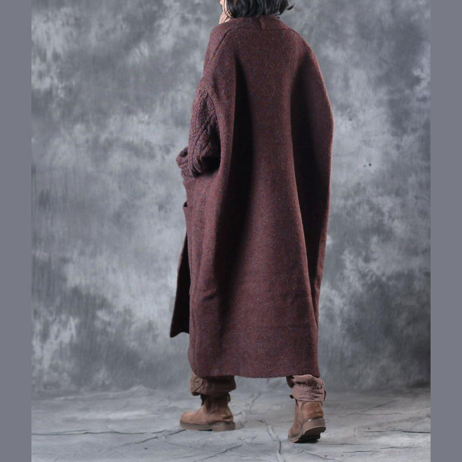 women chocolate wool coats casual big pockets maxi coat Fashion batwing sleeve Jackets & Coats - Omychic