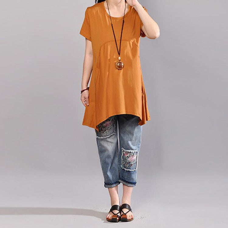 women cotton blouse plus size clothing Casual Women Summer Pure Color Round Neck T-shirt - Omychic