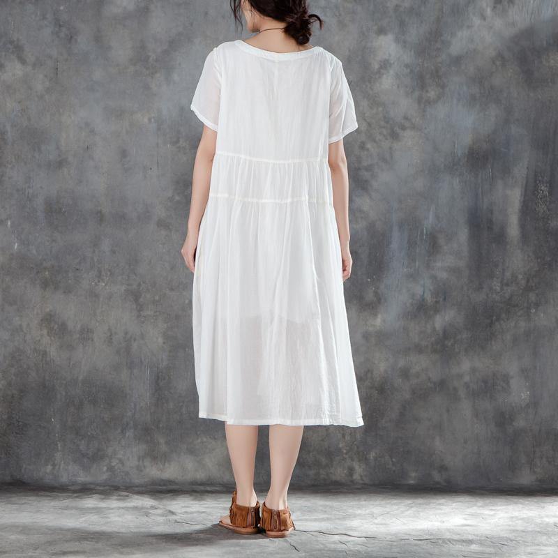 Women Cotton Dresses Plus Size Clothing Casual Summer Round Neck Short Sleeve White Dress ( Limited Stock) - Omychic