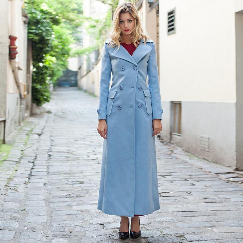 women fashion double breast cotton blended trench coats lapel collar autumn outfits - Omychic