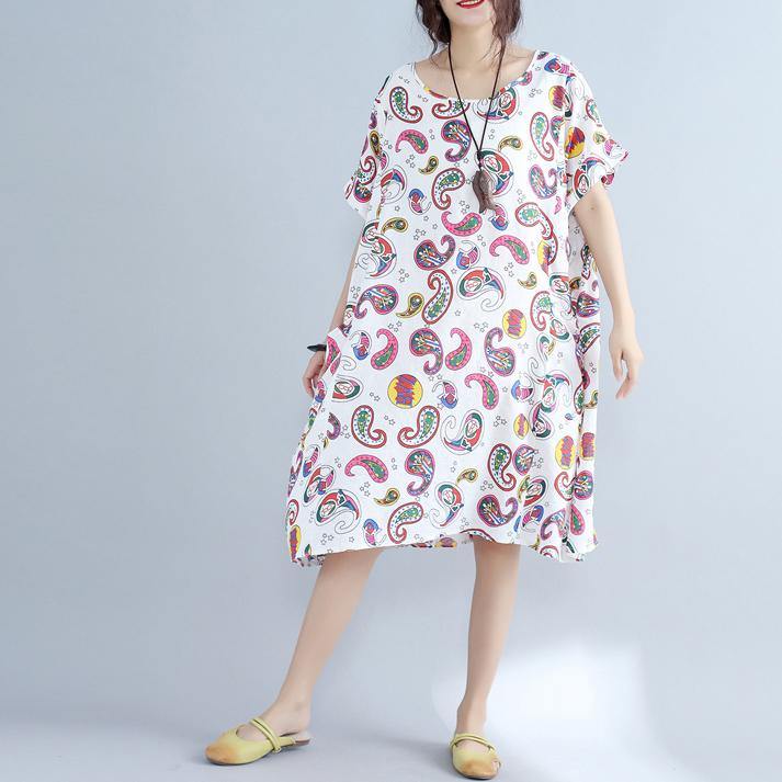women floral cotton dresses plus size clothing shirt dress vintage big pockets short sleeve cotton clothing dress - Omychic