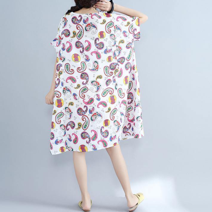 women floral cotton dresses plus size clothing shirt dress vintage big pockets short sleeve cotton clothing dress - Omychic