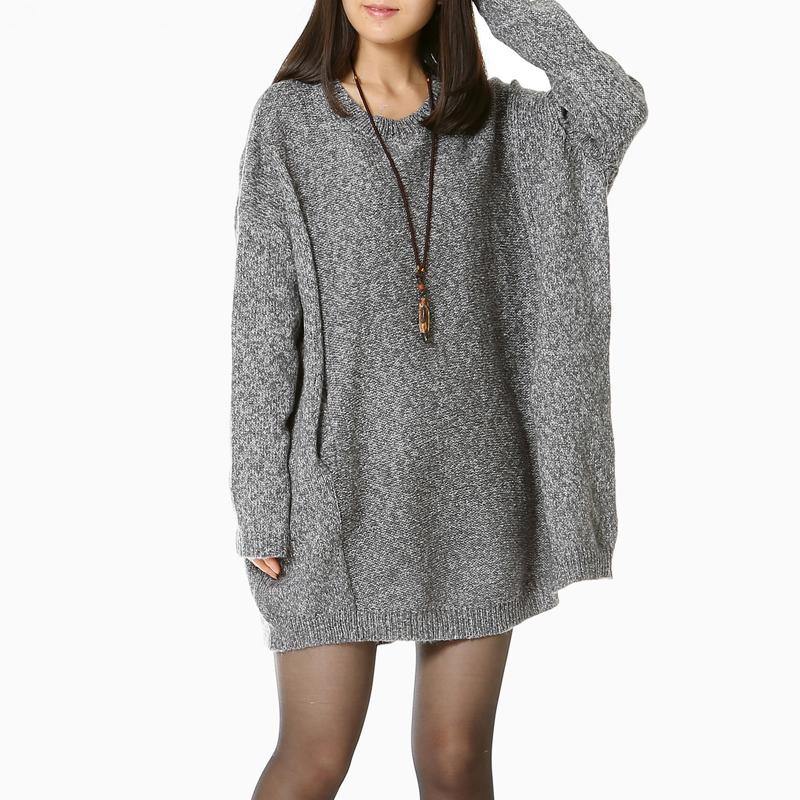 women light gray woolen knit sweaters plus size knit sweat tops women spring blouse short - Omychic