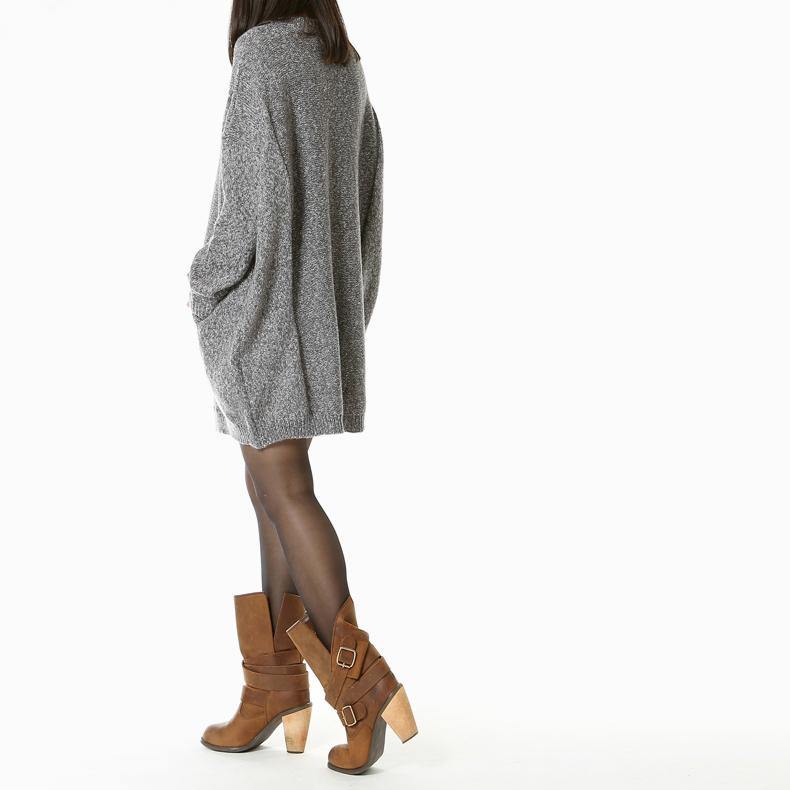 women light gray woolen knit sweaters plus size knit sweat tops women spring blouse short - Omychic