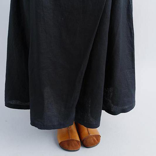 women linen shift dresses oversized Casual Summer Black Pockets Pleated Skirts - Omychic