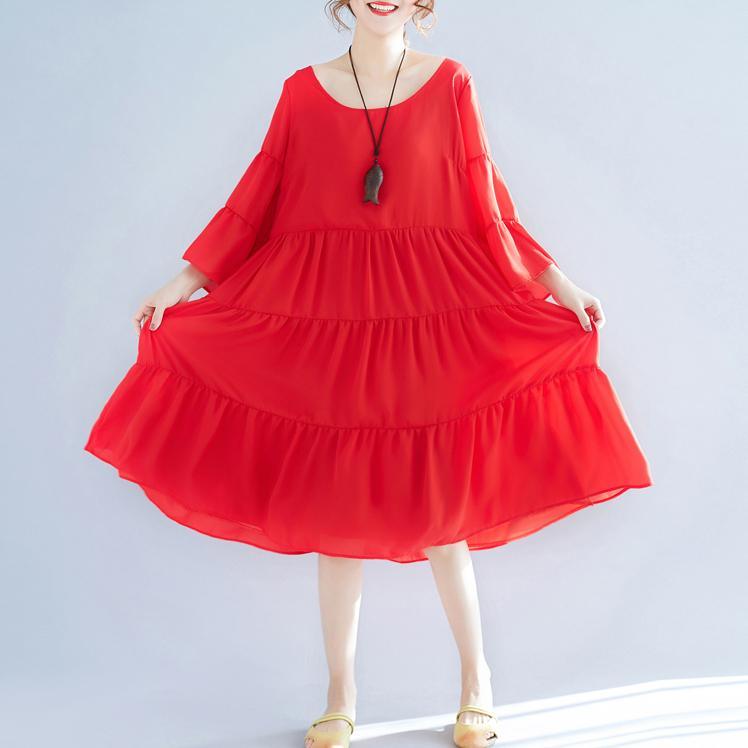 Women Red Chiffon Caftans Plus Size Patchwork Chiffon Gown Boutique Big Hem Maxi Dresses - Omychic