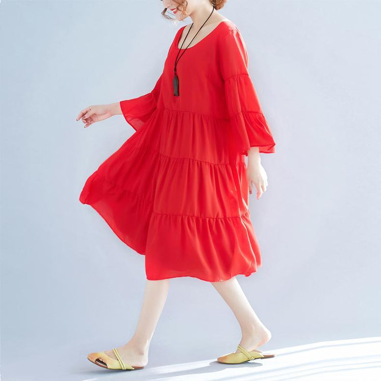 Women Red Chiffon Caftans Plus Size Patchwork Chiffon Gown Boutique Big Hem Maxi Dresses - Omychic
