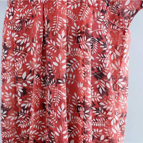 women red floral chiffon dress plus size clothing dresses long sleeve two pieces and cotton sleeveless dress - Omychic