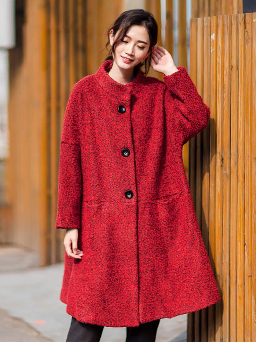 Plus Size Winter Green Stylish Casual Woolen Coat