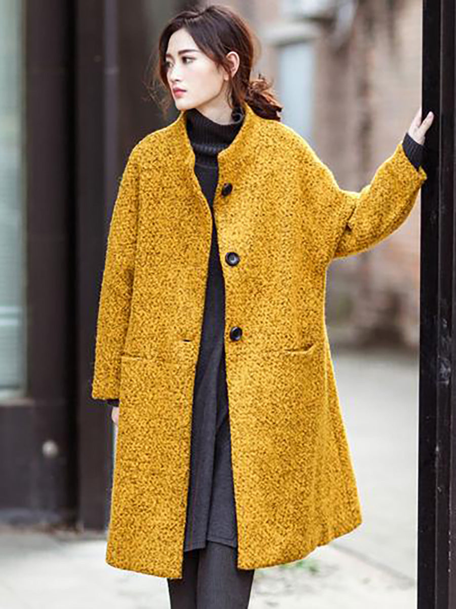 Plus Size Winter Green Stylish Casual Woolen Coat