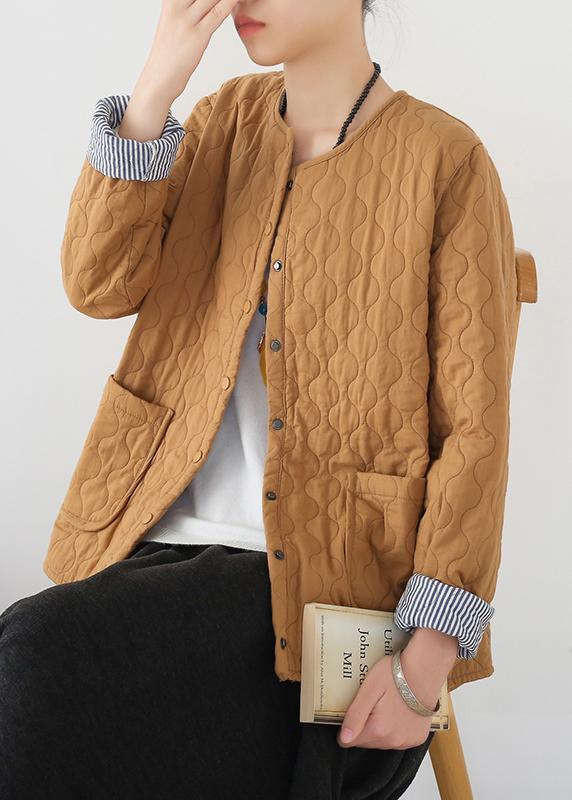 yellow casual Japanese pressure lattice warm quilted jacket all-match lightweight jacket - Omychic