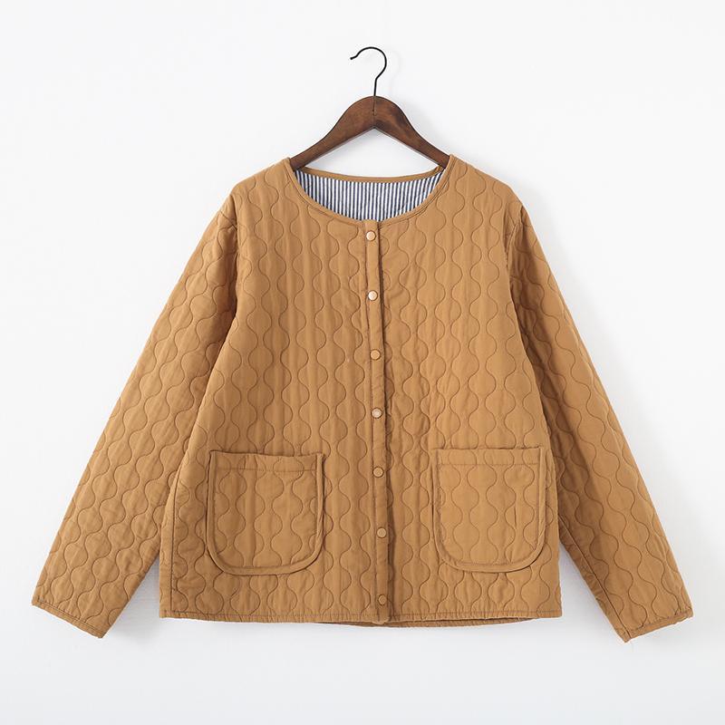 yellow casual Japanese pressure lattice warm quilted jacket all-match lightweight jacket - Omychic