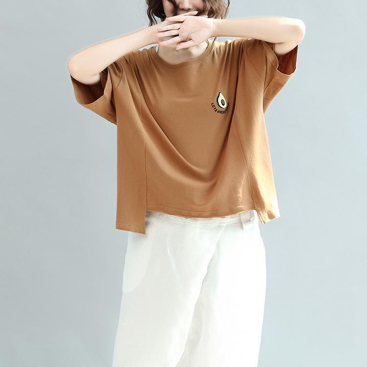 yellow oversize cotton tops casual batwing sleeve t shirt - Omychic
