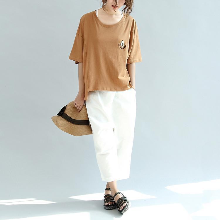 yellow oversize cotton tops casual batwing sleeve t shirt - Omychic