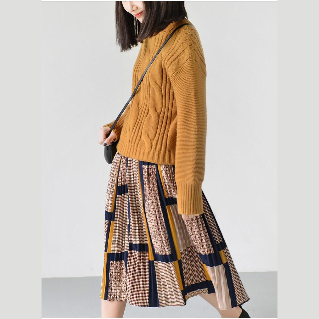 yellow pleated spring chiffon maxi skirt print pleated fabric - Omychic