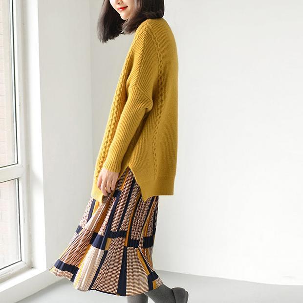 yellow pleated spring chiffon maxi skirt print pleated fabric - Omychic