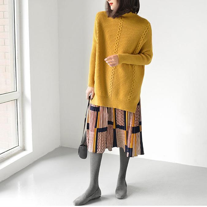 yellow pleated spring chiffon maxi skirt print pleated fabric - Omychic