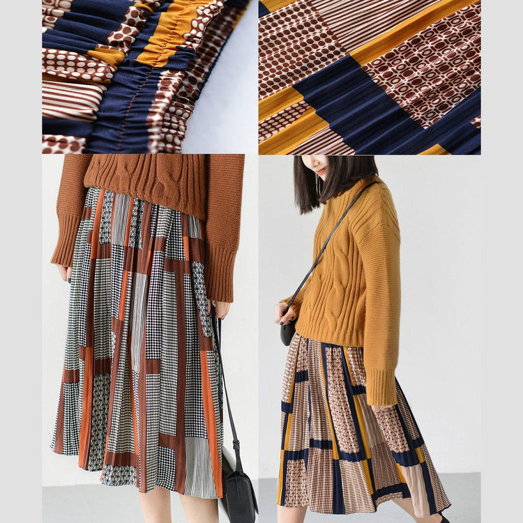 yellow pleated spring chiffon maxi skirt print pleated fabric - Omychic