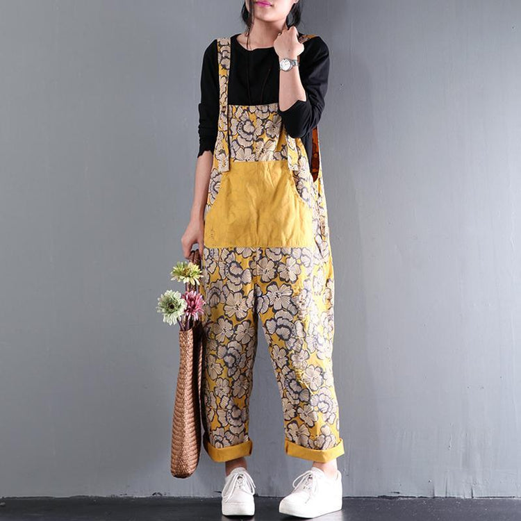 yellow summer cotton trousers women oversize stylish carpenter pants - Omychic
