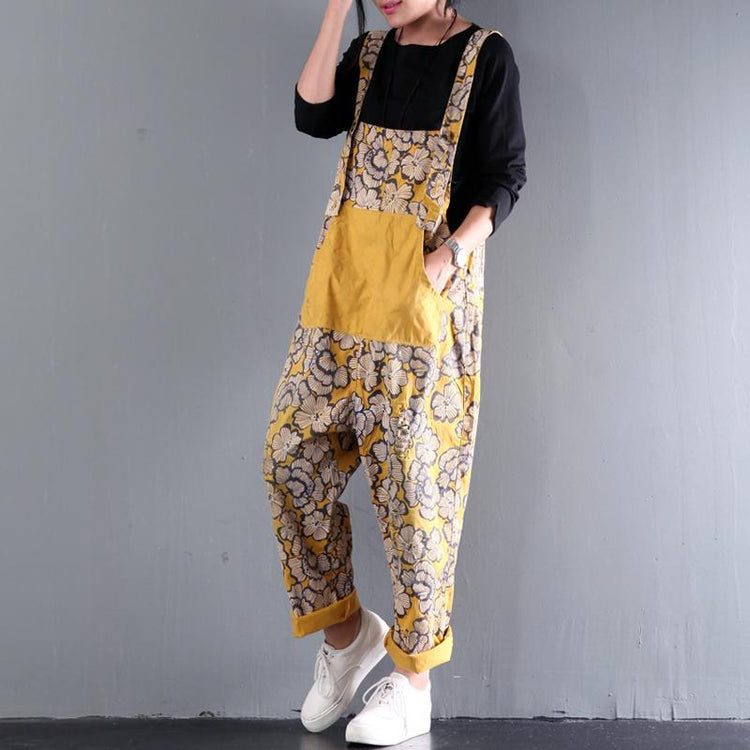 yellow summer cotton trousers women oversize stylish carpenter pants - Omychic
